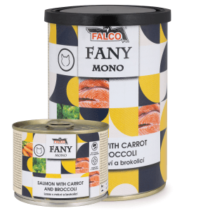 Konzerva FANY MONO – losos s mrkví a brokolicí
