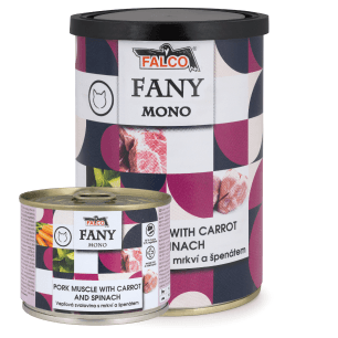 Konzerva FANY MONO – vepřová svalovina s mrkví a špenátem